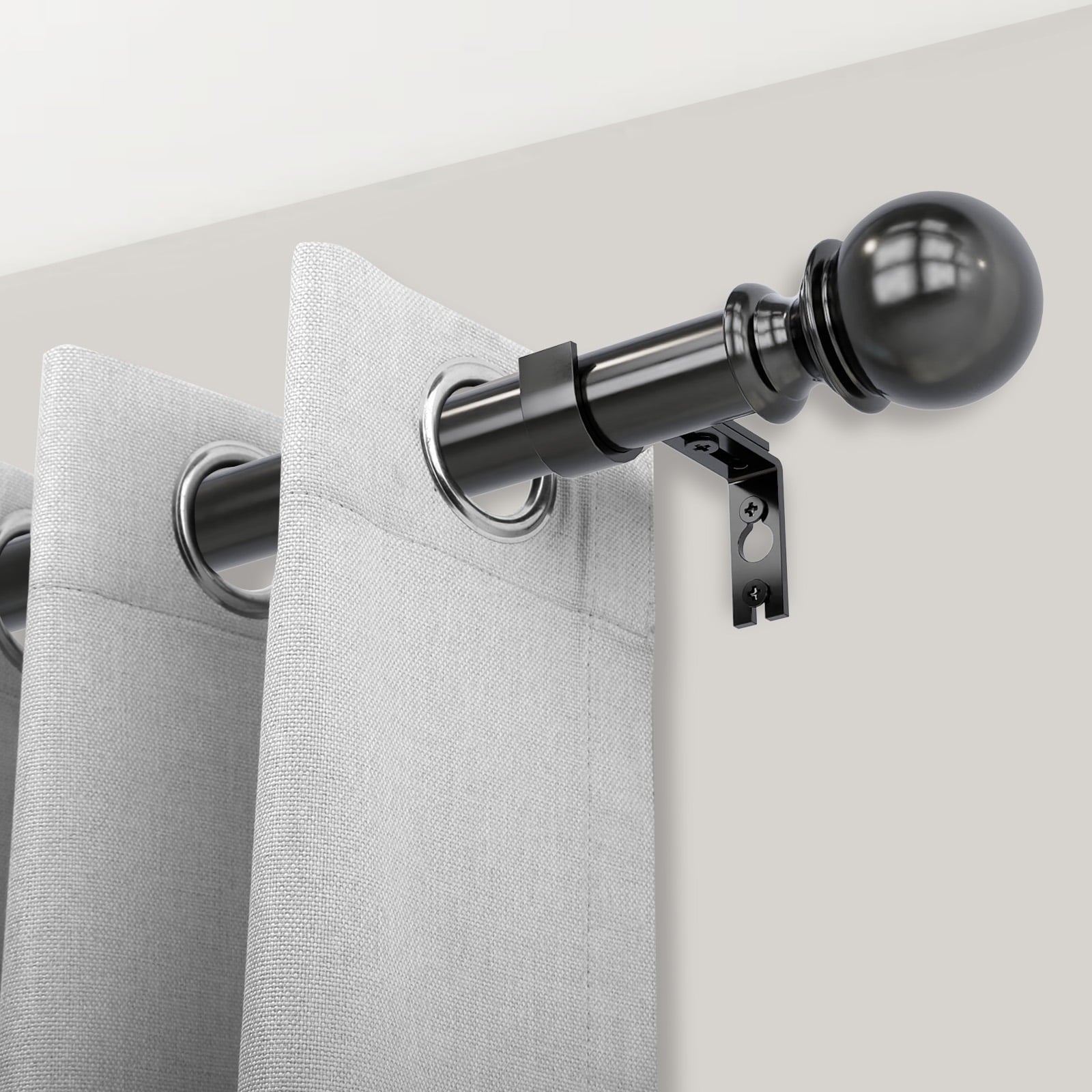 1 Single Curtain Rod for Windows 48-86,Heavy Duty and Adjustable Length Curtain Rod with Round Ball Finial Easy to Install,Grey