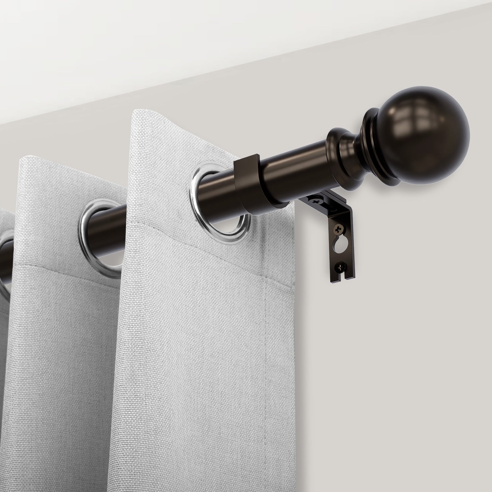 1 Single Curtain Rod for Windows 72-144,Heavy Duty and Adjustable Length Curtain Rod with Round Ball Finial Easy to Install,Bronze