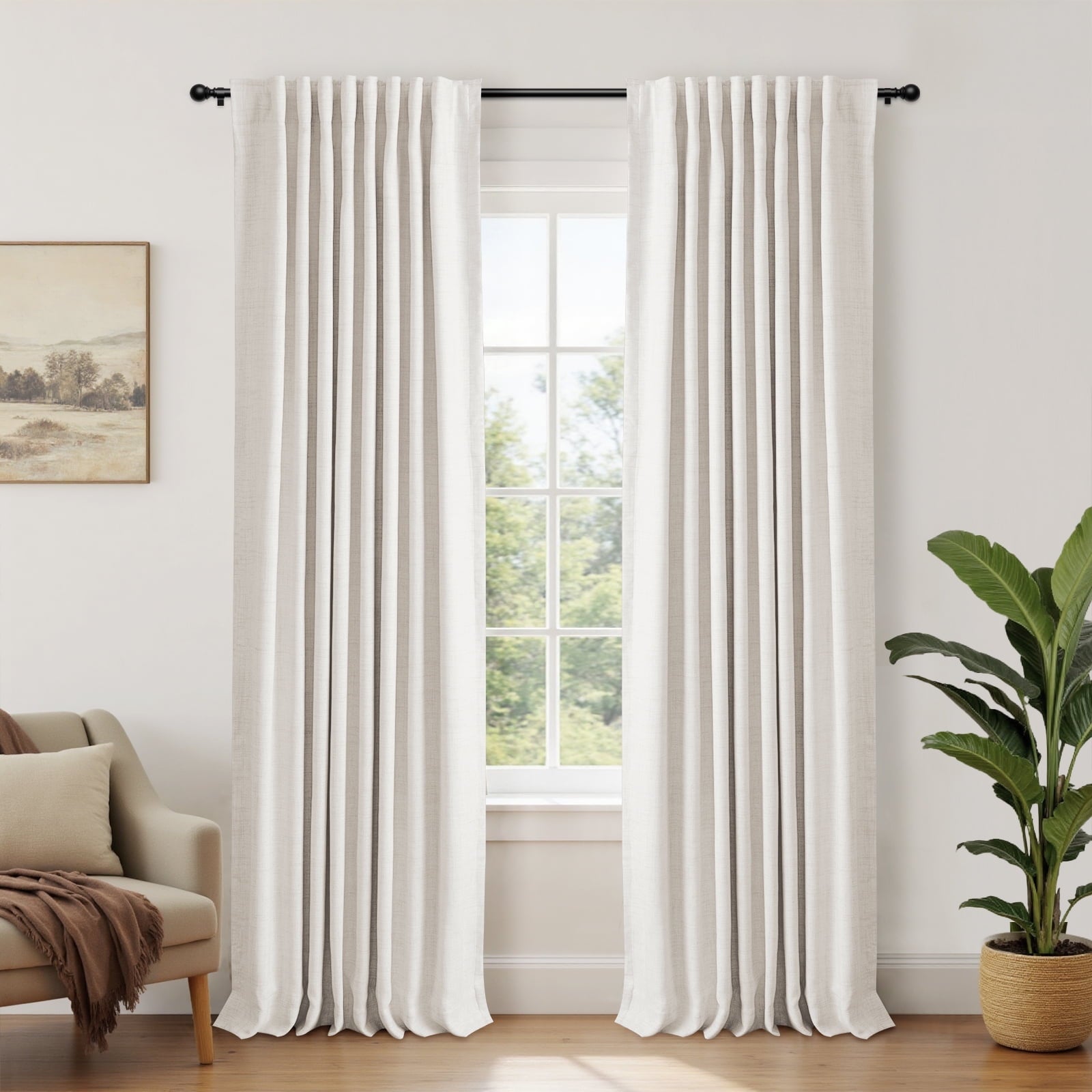 100% Blackout Curtains for Bedroom,Set of 2 Panels,84inch Length Faux Linen Thermal Insulated Back Tab Drapes with Room Darkening,50Wx84L,Beige