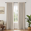 100% Blackout Faux Linen Curtains for Bedroom 90 Inches Long,2 Panels Set,Thermal Insulated Back Tab Drapes,50Wx90L,Oatmeal