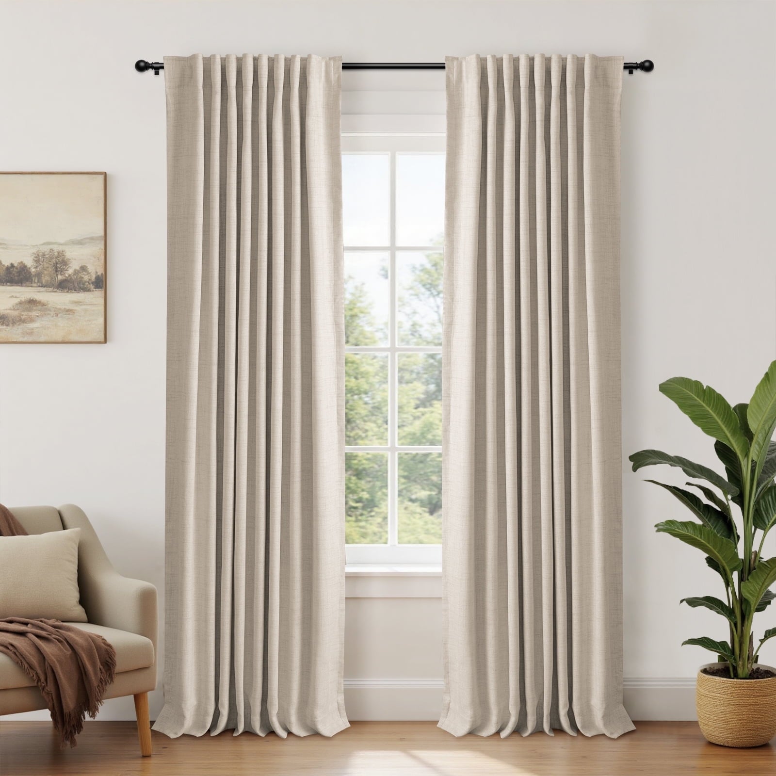 100% Blackout Curtains for Bedroom,Set of 2 Panels,96inch Length Faux Linen Thermal Insulated Back Tab Drapes with Room Darkening,50Wx96L,Oatmeal