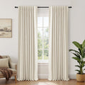 100% Blackout Faux Linen Curtains for Bedroom 90 Inches Long,2 Panels Set,Thermal Insulated Back Tab Drapes,50Wx90L,New Cream