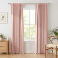 100% Blackout Faux Linen Curtains for Livingroom Bedroom W50 x L84,2 Panels Set Thermal Insulated Curtains With Free 20 Ring Clips- Light Blush