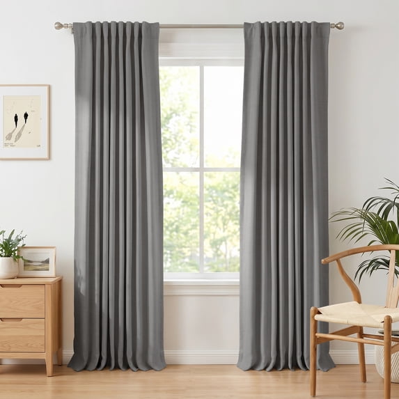 100% Blackout Faux Linen Curtains for Livingroom Bedroom W50 x L108,2 Panels Set Thermal Insulated Curtains With Free 20 Ring Clips - DarkGrey