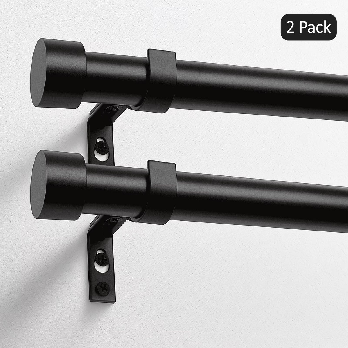 2 Pack 66"-120" Curtain Rods, 1 inch Diameter Window Curtain Rod Set,Heavy Duty Curtain Rods with Aluminium Finials,Black