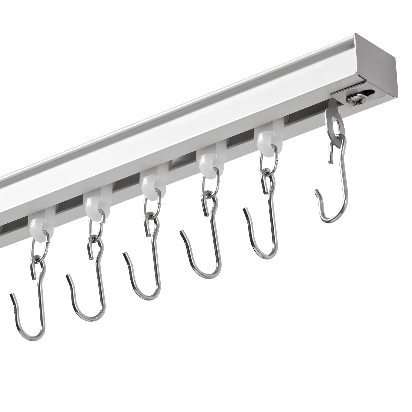 Ceiling Curtain Track Room Divider Curtain Rods Set with Hooks, 3FT-12FT Adjustable Length Curtain Track, White