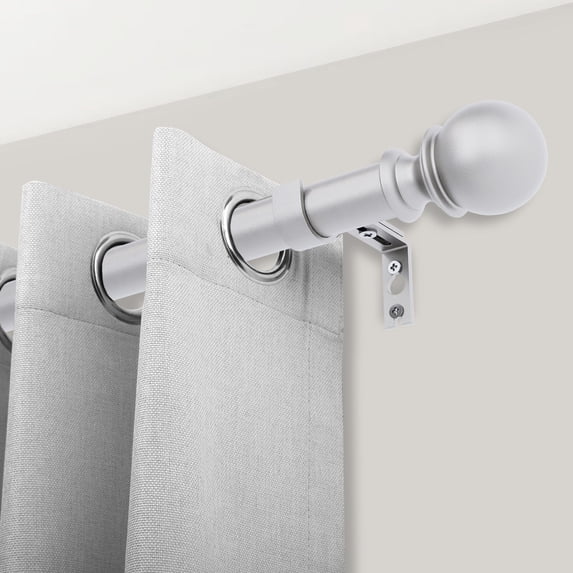 Adjustable Curtain Rod for Windows 72''-144'',1'' Round Ball Finial Single Curtain Rod,Easy to Install,Sliver