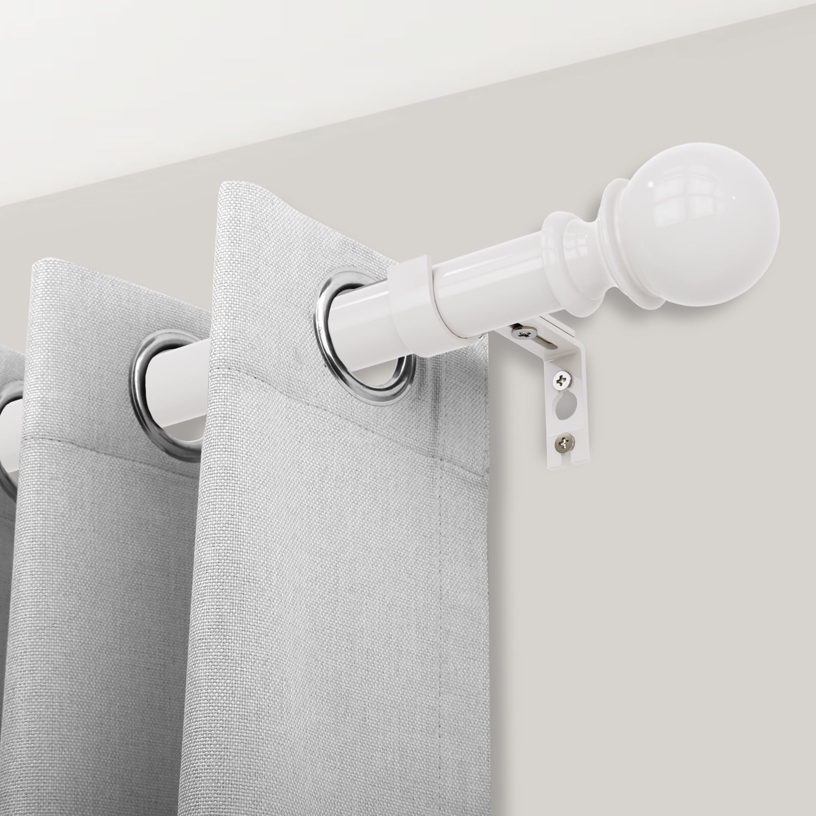 Adjustable Curtain Rod for Windows 144-168,1 Round Ball Finial Single Curtain Rod,Easy to Install,White