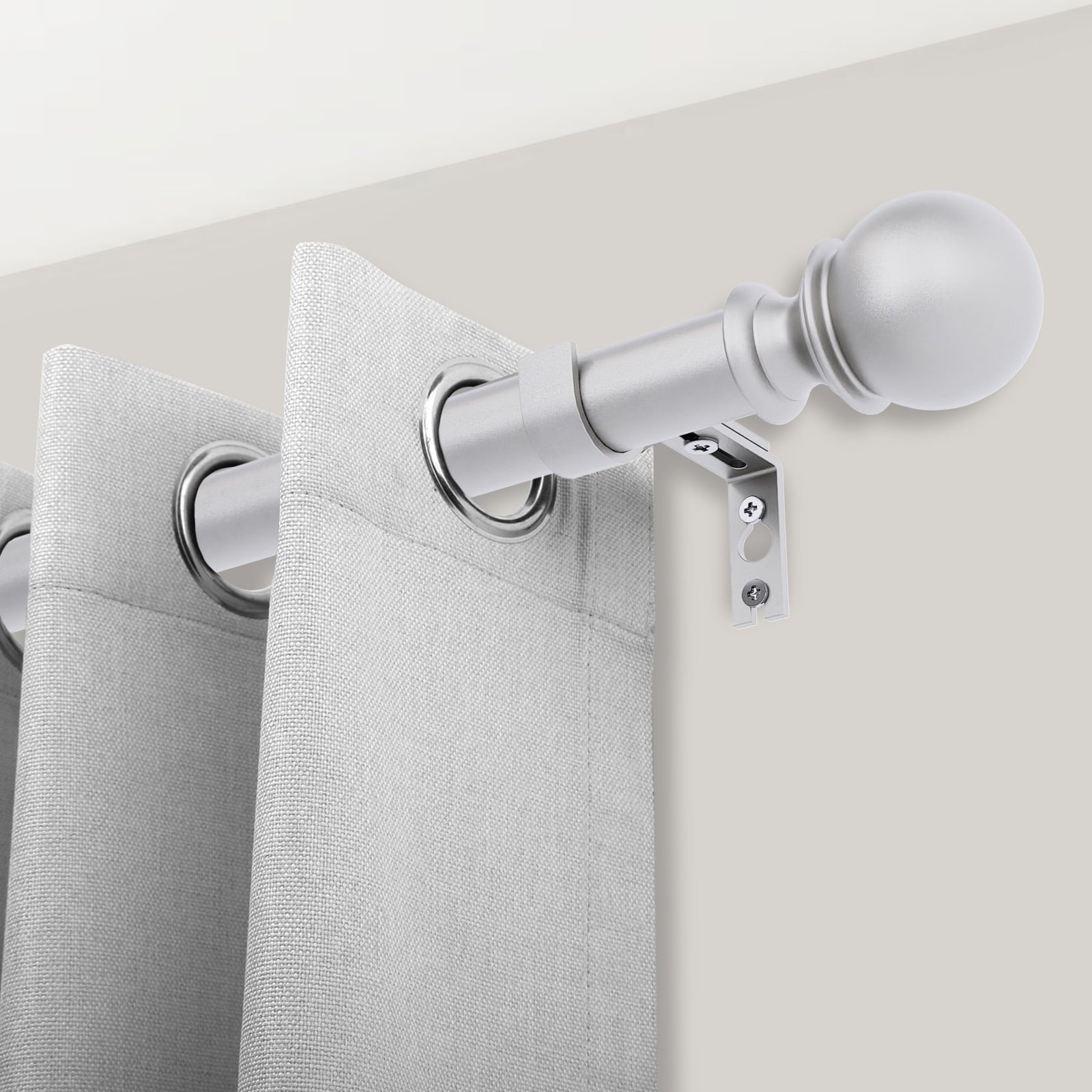 Adjustable Curtain Rod for Windows 32-72,1 Round Ball Finial Single Curtain Rod,Easy to Install,Sliver