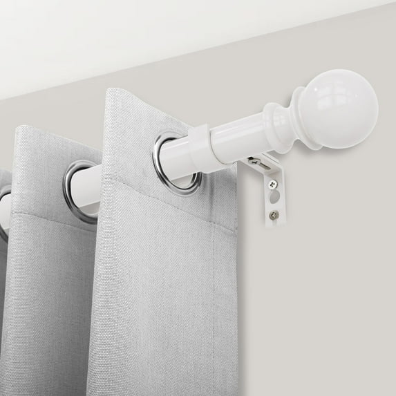 Adjustable Curtain Rod for Windows 144''-168'',1'' Round Ball Finial Single Curtain Rod,Easy to Install,White