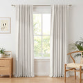 100% Blackout Faux Linen Curtains for Livingroom Bedroom,W50 x L90 Thermal Insulated Curtain,2 Panels Set,With Free 20 Ring Clips - Beige