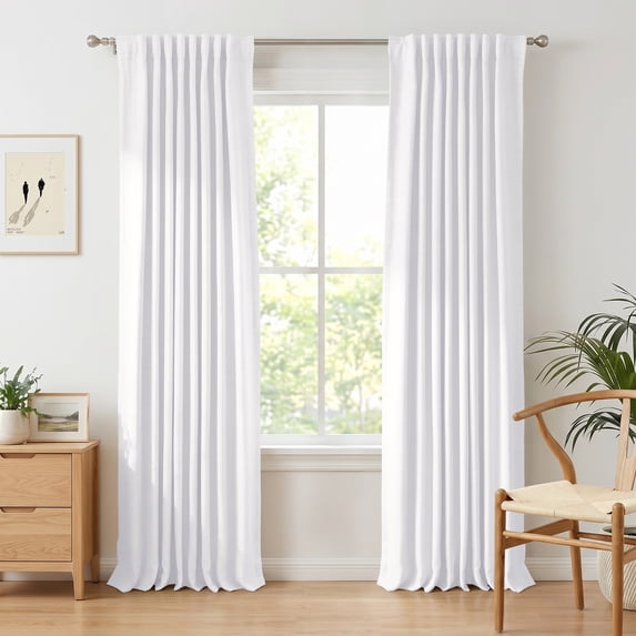 100% Blackout Faux Linen Curtains for Livingroom Bedroom,2 Panels Set,Thermal Insulated,With Free 20 Ring Clips - BrightWhite, W50 x L72