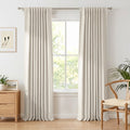100% Blackout Faux Linen Curtains for Livingroom Bedroom W50 x L63,2 Panels Set Thermal Insulated Curtains With Free 20 Ring Clips - Cream