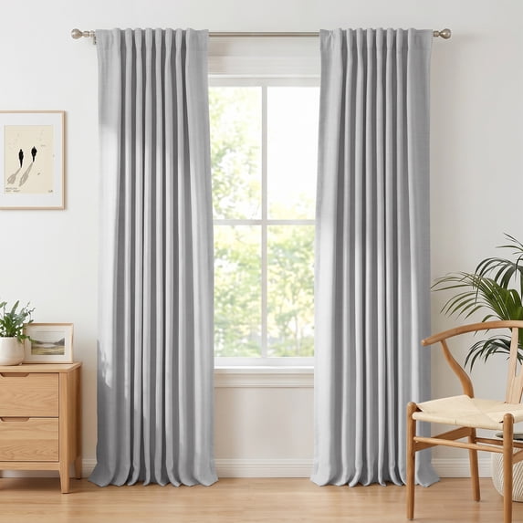 100% Blackout Faux Linen Curtains for Livingroom Bedroom W50 x L63,2 Panels Set Thermal Insulated Curtains With Free 20 Ring Clips - Grey