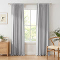 100% Blackout Faux Linen Curtains for Livingroom Bedroom W50 x L84,2 Panels Set Thermal Insulated Curtains With Free 20 Ring Clips - Grey