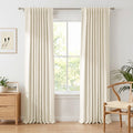 100% Blackout Faux Linen Curtains for Livingroom Bedroom W50 x L96,2 Panels Set Thermal Insulated Curtains With Free 20 Ring Clips - New Cream