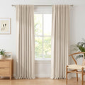100% Blackout Faux Linen Curtains for Livingroom Bedroom W50 x L72,2 Panels Set Thermal Insulated Curtains With Free 20 Ring Clips - Oatmeal