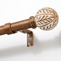 NewBuros Coffee Brown Wood Curtain Rod for Windows, 1'' Diameter Heavy-Duty Wooden Curtain Pole Set, Adjustable Length 32 to 72 Inch with Decorative Leaf Finial.