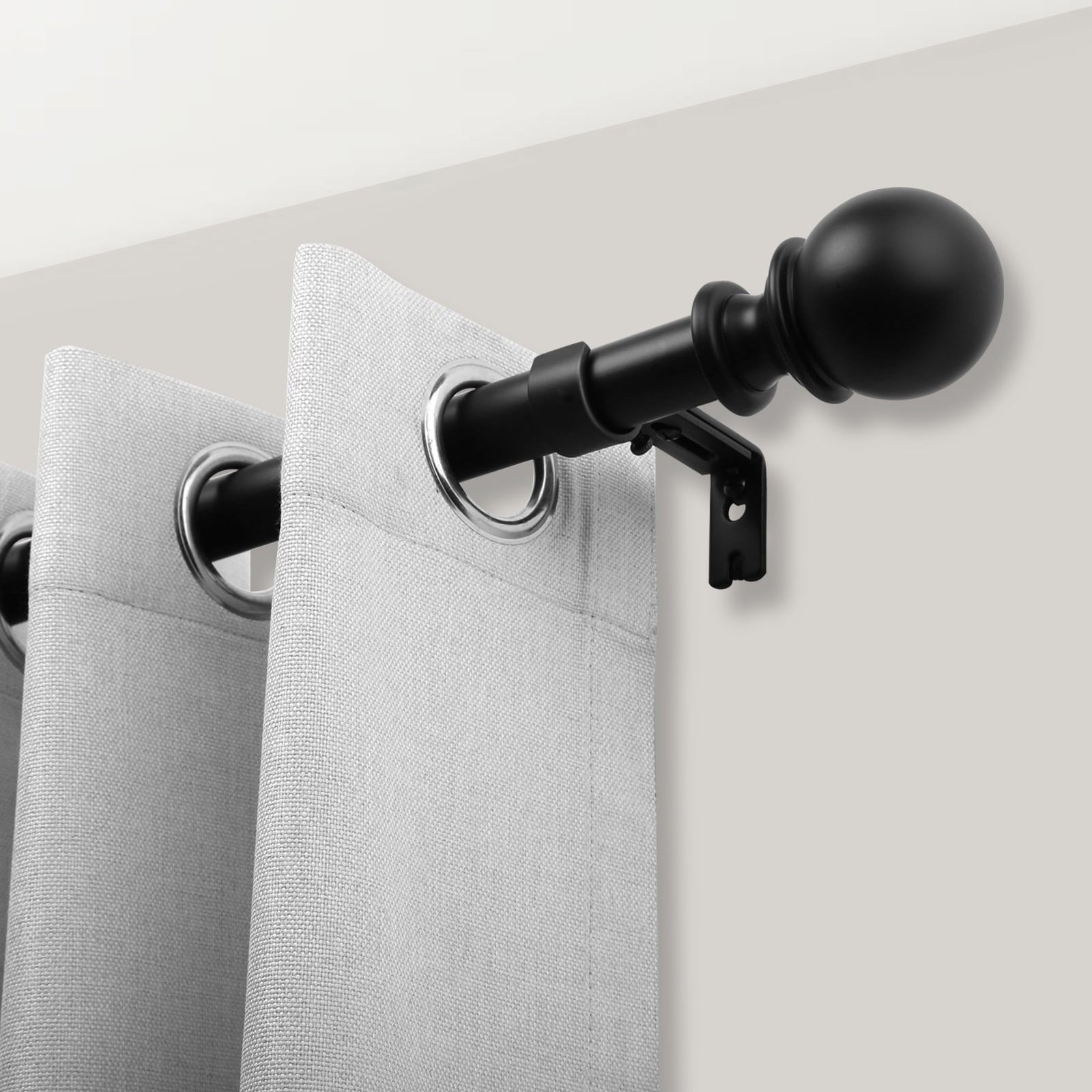 Black Curtain Rod,1 Diameter Ball Finial Curtain Rod with Adjustable Bracket for Window 32-168